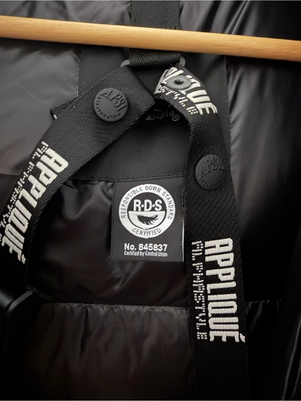 Rare Black Alphastyle Appliqué Down Puffer Coat
